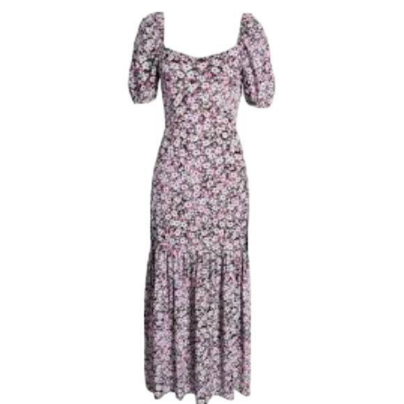 Topshop Floral Print Puff Short Sleeve Maxi Dress with Open Back Size 6 - Picture 2 of 8